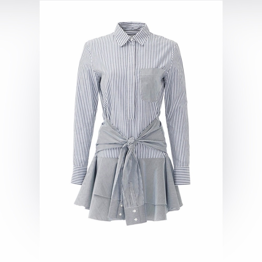 Derek Lam 10 Crosby Blue Striped Tie Shirt Dress